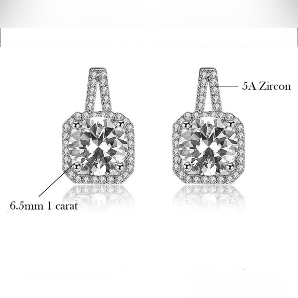 New 925 Sterling Silver Luxurious Square Stud Earrings - Picture 5 of 5